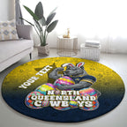 Personalized North Queensland Cowboys Round Carpet Easter Mascot - Colorful Eggs Cartoon Style