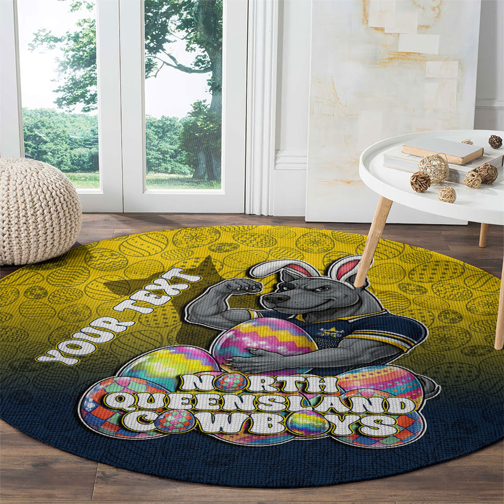 Personalized North Queensland Cowboys Round Carpet Easter Mascot - Colorful Eggs Cartoon Style
