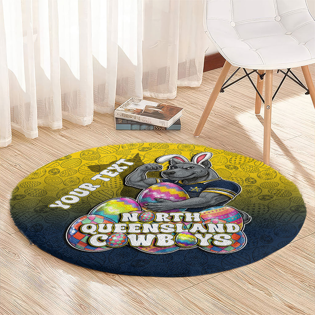 Personalized North Queensland Cowboys Round Carpet Easter Mascot - Colorful Eggs Cartoon Style