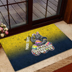 Personalized North Queensland Cowboys Rubber Doormat Easter Mascot - Colorful Eggs Cartoon Style