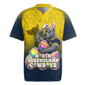 Personalized North Queensland Cowboys Rugby Jersey Easter Mascot - Colorful Eggs Cartoon Style