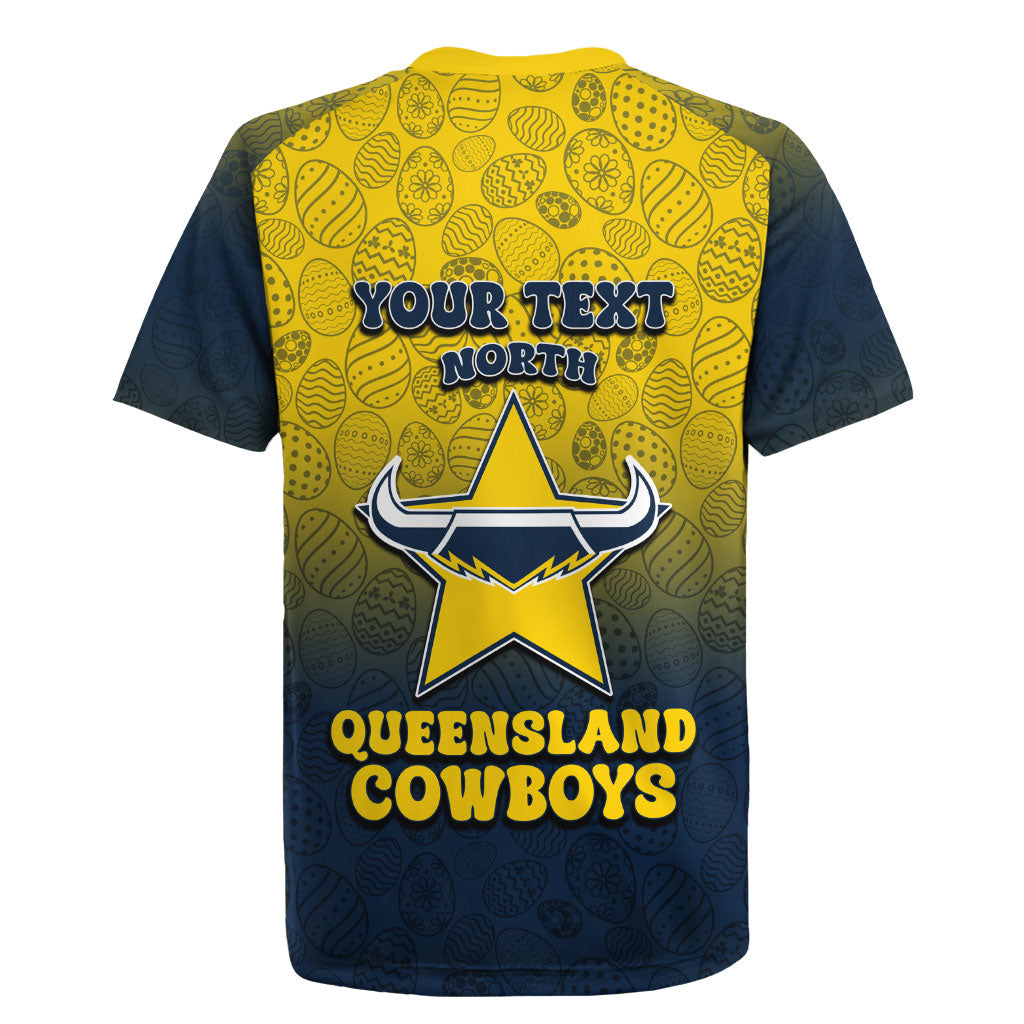 Personalized North Queensland Cowboys Rugby Jersey Easter Mascot - Colorful Eggs Cartoon Style