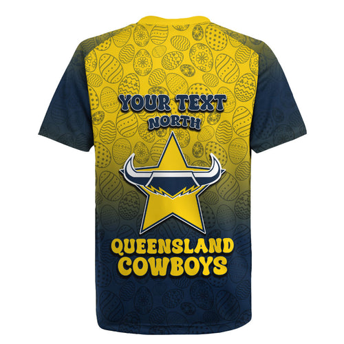 Personalized North Queensland Cowboys Rugby Jersey Easter Mascot - Colorful Eggs Cartoon Style