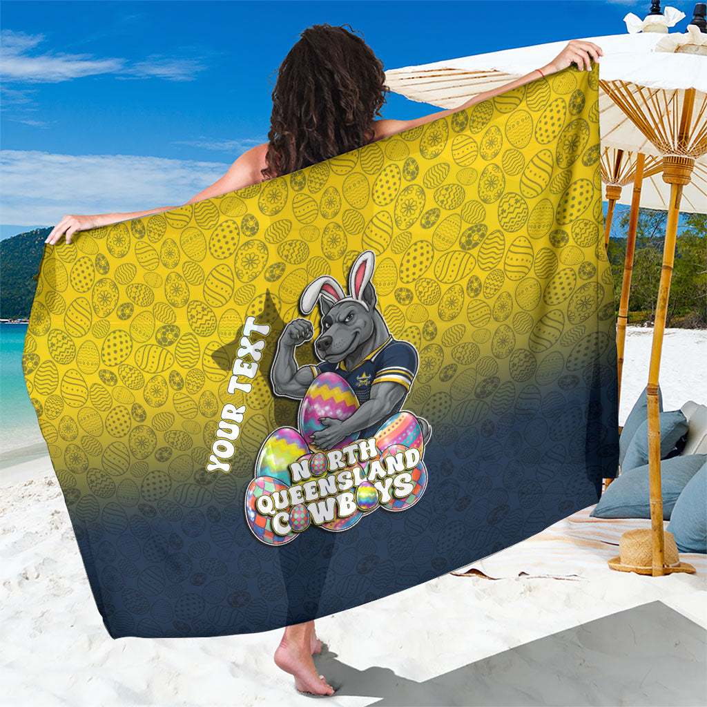 Personalized North Queensland Cowboys Sarong Easter Mascot - Colorful Eggs Cartoon Style