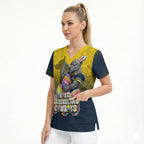 Personalized North Queensland Cowboys Scrub Top Easter Mascot - Colorful Eggs Cartoon Style