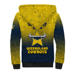 Personalized North Queensland Cowboys Sherpa Hoodie Easter Mascot - Colorful Eggs Cartoon Style