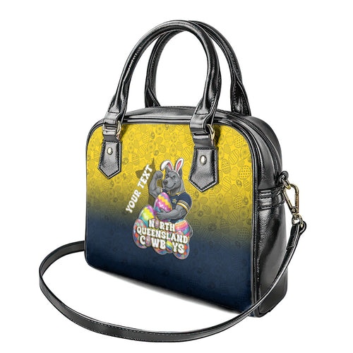 Personalized North Queensland Cowboys Shoulder Handbag Easter Mascot - Colorful Eggs Cartoon Style