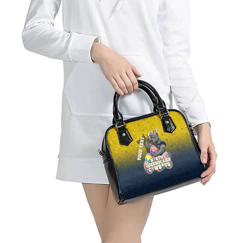 Personalized North Queensland Cowboys Shoulder Handbag Easter Mascot - Colorful Eggs Cartoon Style