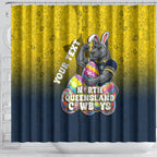 Personalized North Queensland Cowboys Shower Curtain Easter Mascot - Colorful Eggs Cartoon Style