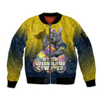 Personalized North Queensland Cowboys Sleeve Zip Bomber Jacket Easter Mascot - Colorful Eggs Cartoon Style