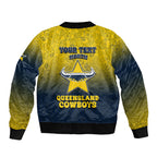 Personalized North Queensland Cowboys Sleeve Zip Bomber Jacket Easter Mascot - Colorful Eggs Cartoon Style