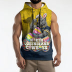 Personalized North Queensland Cowboys Sleeveless Hoodie Easter Mascot - Colorful Eggs Cartoon Style