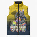 Personalized North Queensland Cowboys Sleeveless Puffer Jacket Easter Mascot - Colorful Eggs Cartoon Style