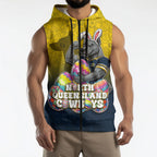 Personalized North Queensland Cowboys Sleeveless Zip Hoodie Easter Mascot - Colorful Eggs Cartoon Style