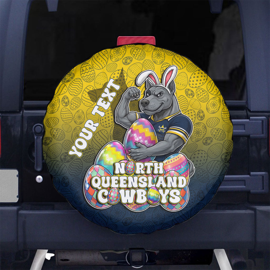 Personalized North Queensland Cowboys Spare Tire Cover Easter Mascot - Colorful Eggs Cartoon Style