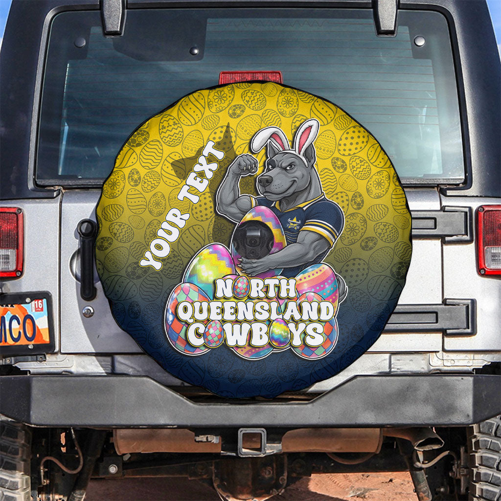 Personalized North Queensland Cowboys Spare Tire Cover Easter Mascot - Colorful Eggs Cartoon Style