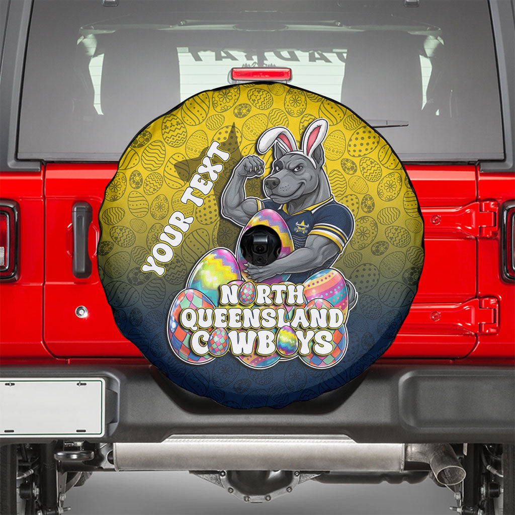 Personalized North Queensland Cowboys Spare Tire Cover Easter Mascot - Colorful Eggs Cartoon Style