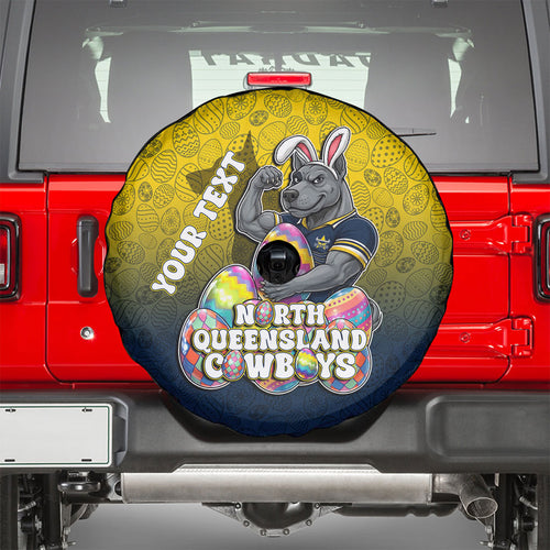 Personalized North Queensland Cowboys Spare Tire Cover Easter Mascot - Colorful Eggs Cartoon Style