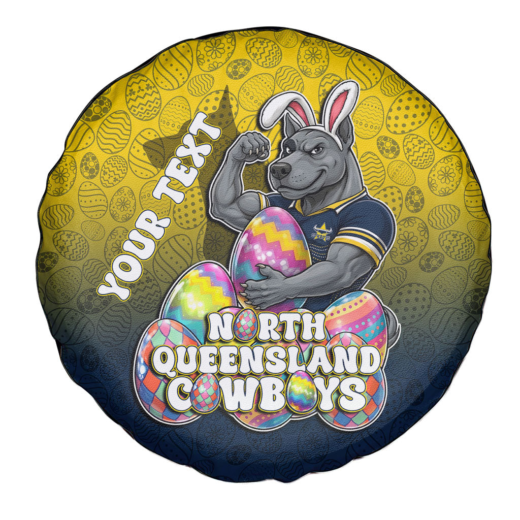 Personalized North Queensland Cowboys Spare Tire Cover Easter Mascot - Colorful Eggs Cartoon Style