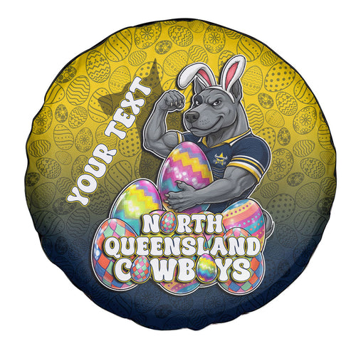 Personalized North Queensland Cowboys Spare Tire Cover Easter Mascot - Colorful Eggs Cartoon Style