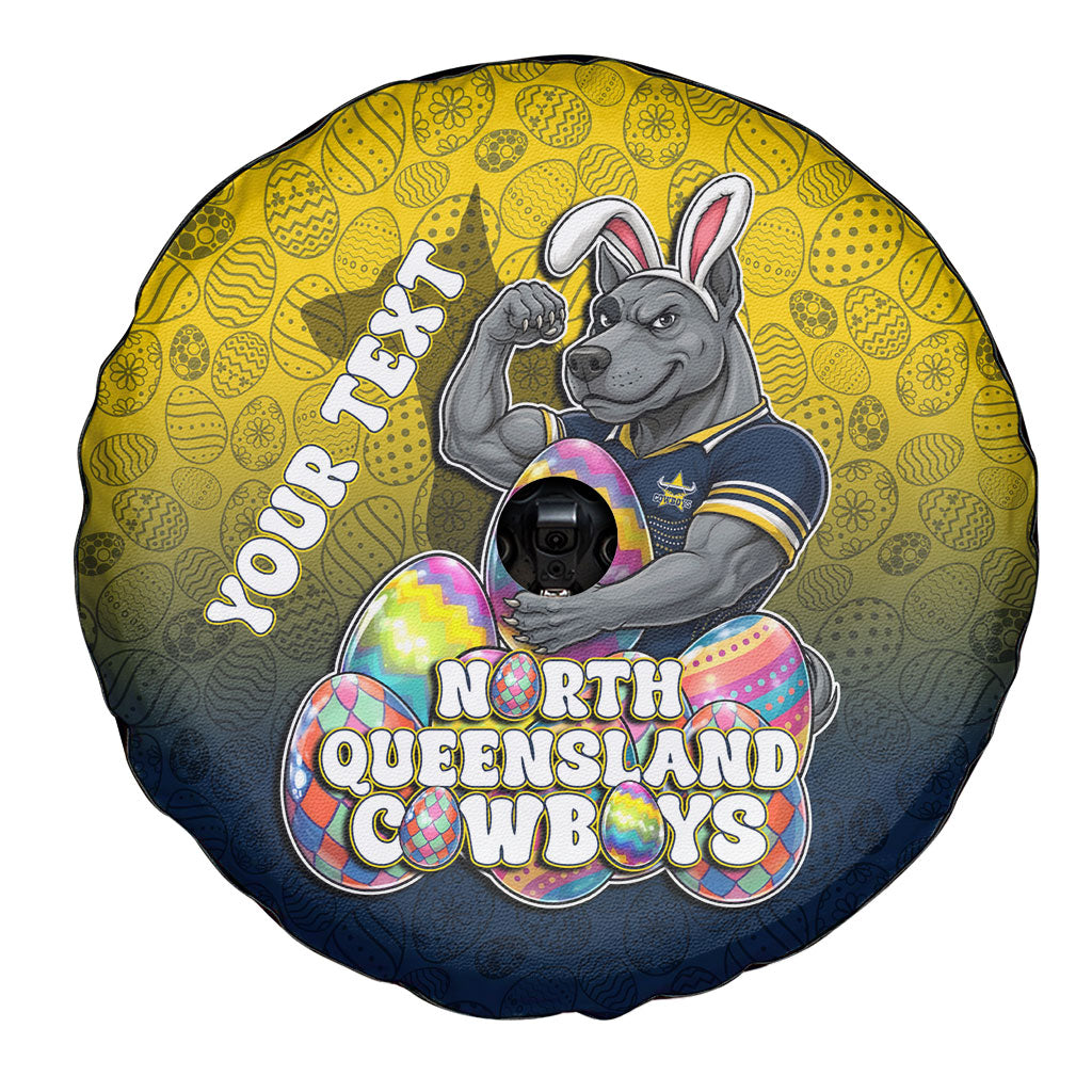 Personalized North Queensland Cowboys Spare Tire Cover Easter Mascot - Colorful Eggs Cartoon Style