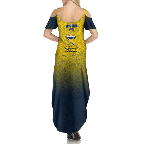 Personalized North Queensland Cowboys Summer Maxi Dress Easter Mascot - Colorful Eggs Cartoon Style