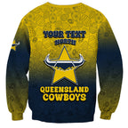 Personalized North Queensland Cowboys Sweatshirt Easter Mascot - Colorful Eggs Cartoon Style