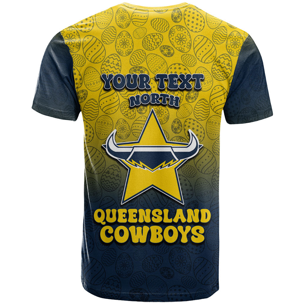Personalized North Queensland Cowboys T Shirt Easter Mascot - Colorful Eggs Cartoon Style
