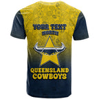 Personalized North Queensland Cowboys T Shirt Easter Mascot - Colorful Eggs Cartoon Style