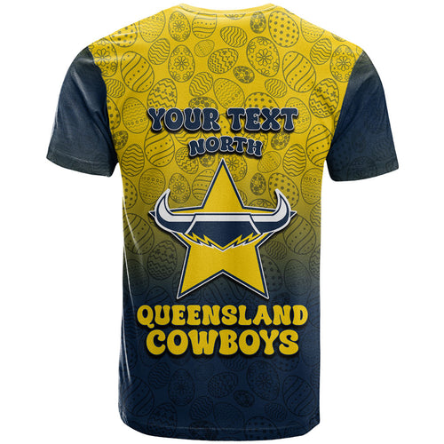 Personalized North Queensland Cowboys T Shirt Easter Mascot - Colorful Eggs Cartoon Style