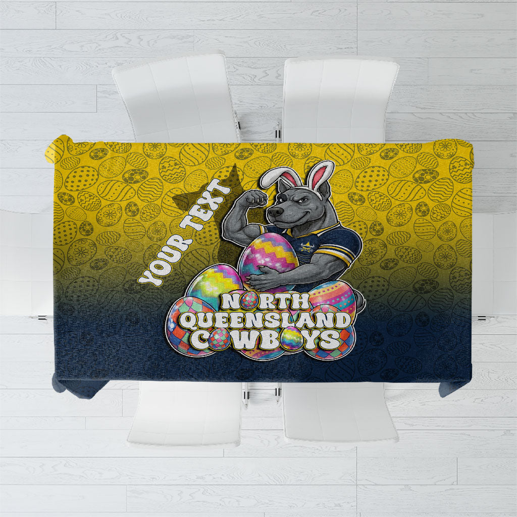 Personalized North Queensland Cowboys Tablecloth Easter Mascot - Colorful Eggs Cartoon Style