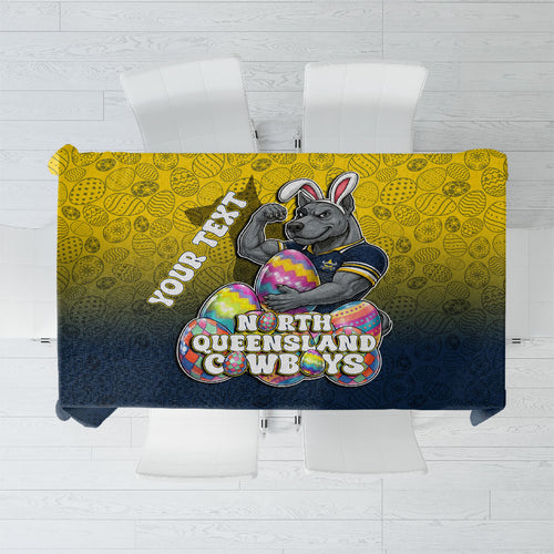 Personalized North Queensland Cowboys Tablecloth Easter Mascot - Colorful Eggs Cartoon Style
