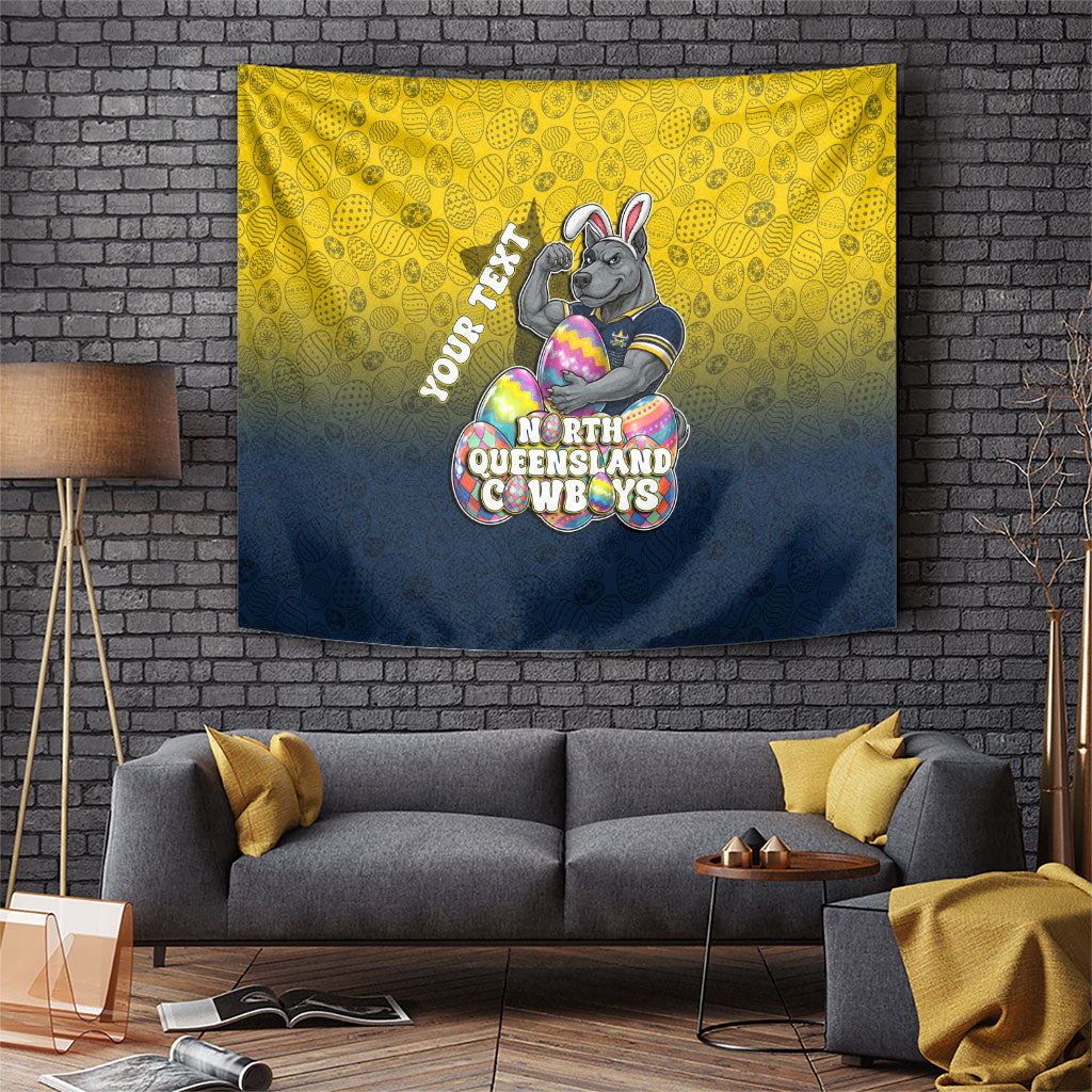 Personalized North Queensland Cowboys Tapestry Easter Mascot - Colorful Eggs Cartoon Style