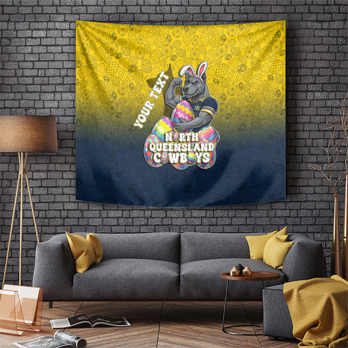 Personalized North Queensland Cowboys Tapestry Easter Mascot - Colorful Eggs Cartoon Style
