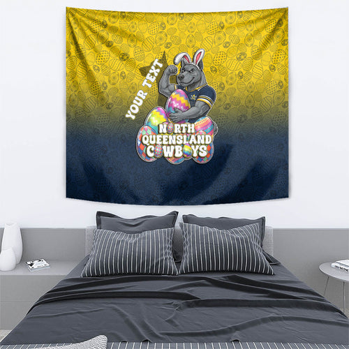 Personalized North Queensland Cowboys Tapestry Easter Mascot - Colorful Eggs Cartoon Style