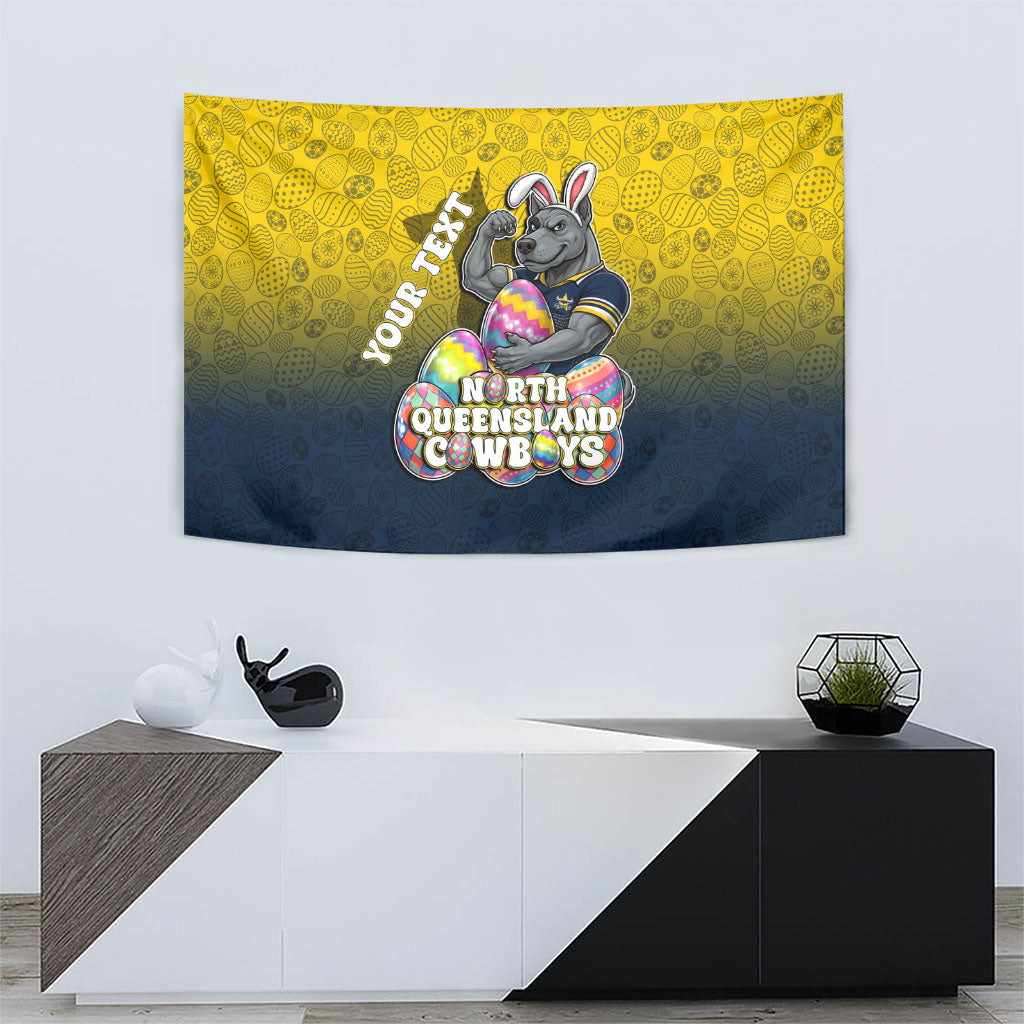 Personalized North Queensland Cowboys Tapestry Easter Mascot - Colorful Eggs Cartoon Style