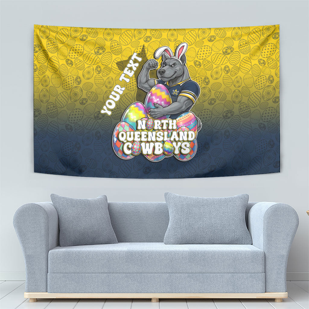 Personalized North Queensland Cowboys Tapestry Easter Mascot - Colorful Eggs Cartoon Style
