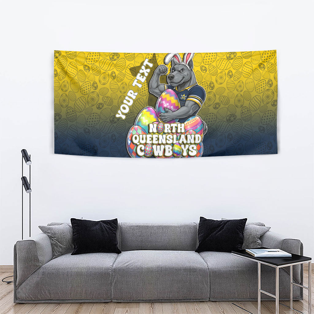 Personalized North Queensland Cowboys Tapestry Easter Mascot - Colorful Eggs Cartoon Style