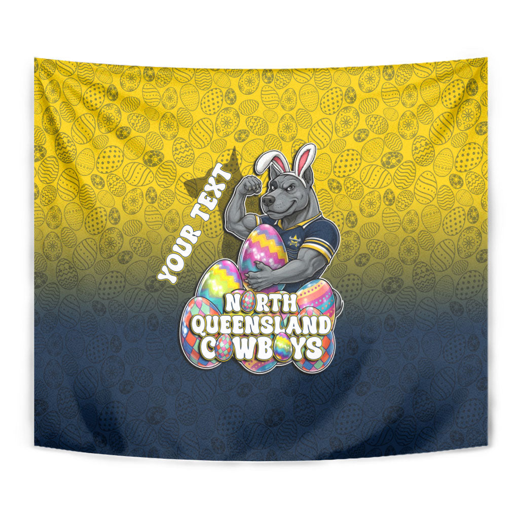 Personalized North Queensland Cowboys Tapestry Easter Mascot - Colorful Eggs Cartoon Style