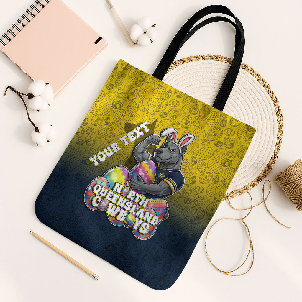 Personalized North Queensland Cowboys Tote Bag Easter Mascot - Colorful Eggs Cartoon Style