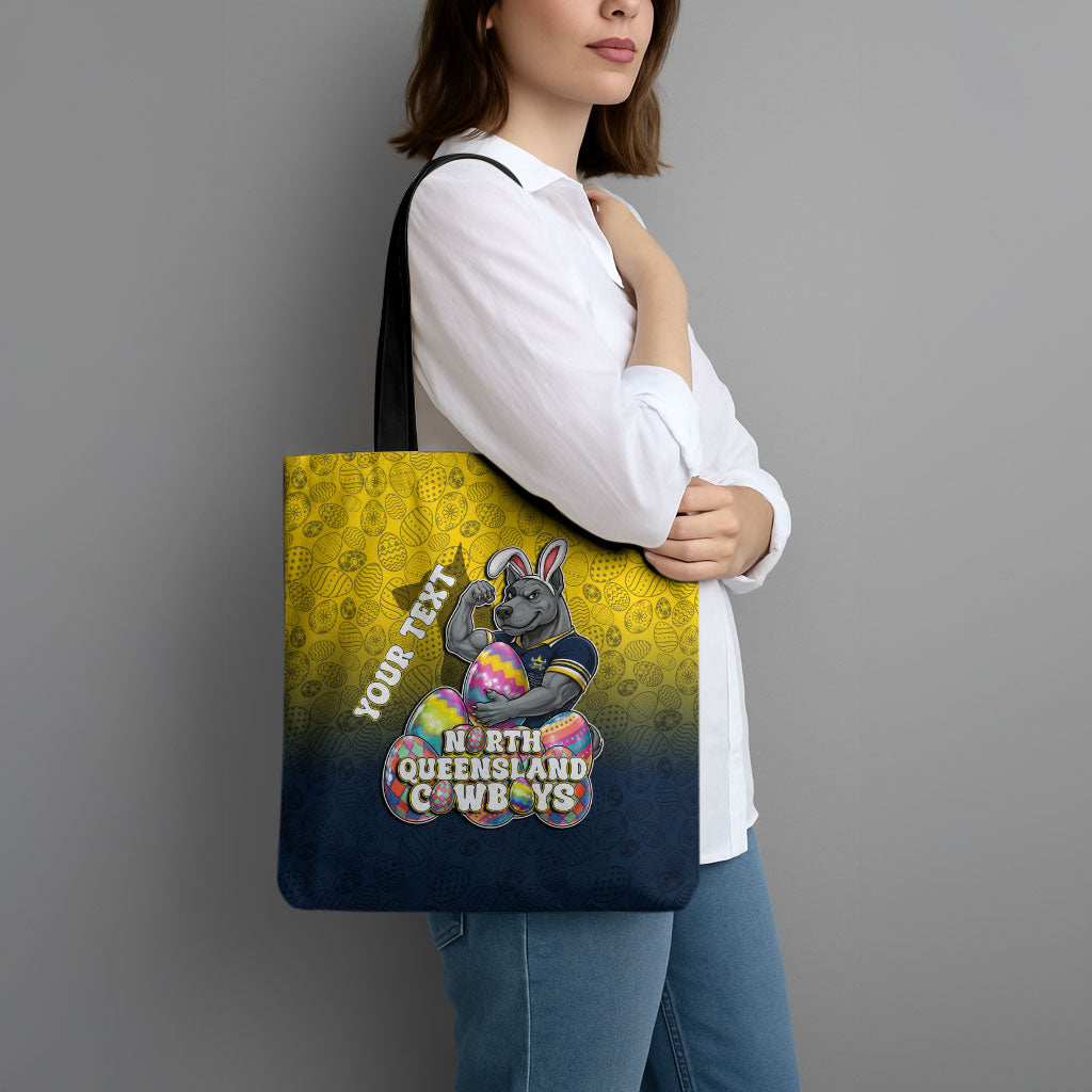 Personalized North Queensland Cowboys Tote Bag Easter Mascot - Colorful Eggs Cartoon Style