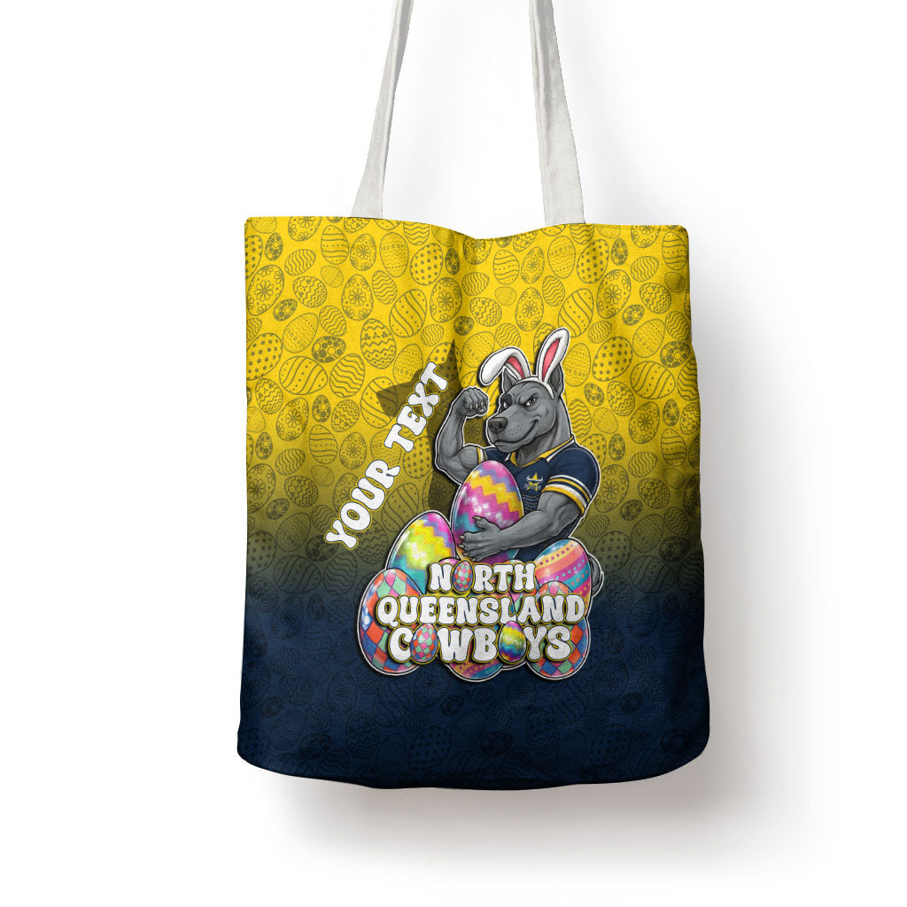 Personalized North Queensland Cowboys Tote Bag Easter Mascot - Colorful Eggs Cartoon Style