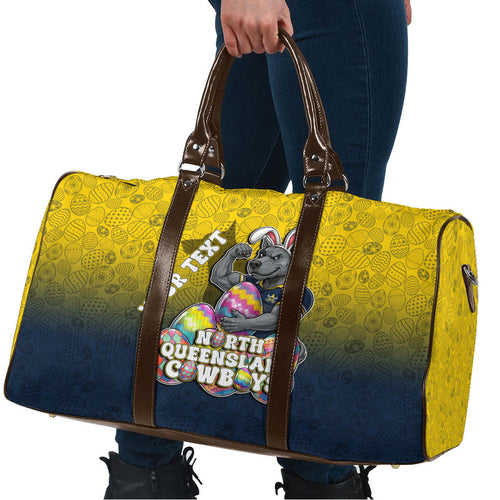 Personalized North Queensland Cowboys Travel Bag Easter Mascot - Colorful Eggs Cartoon Style