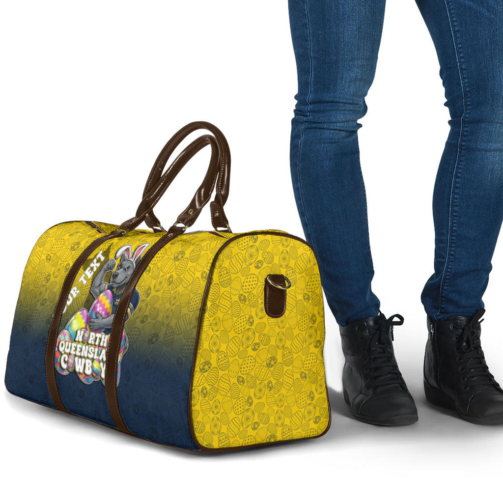 Personalized North Queensland Cowboys Travel Bag Easter Mascot - Colorful Eggs Cartoon Style