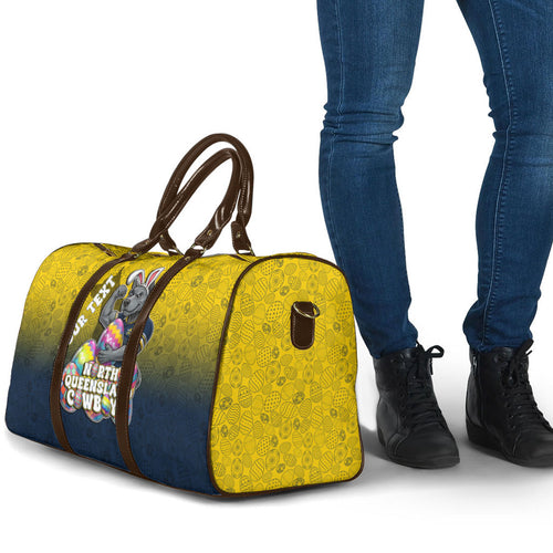 Personalized North Queensland Cowboys Travel Bag Easter Mascot - Colorful Eggs Cartoon Style