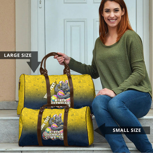 Personalized North Queensland Cowboys Travel Bag Easter Mascot - Colorful Eggs Cartoon Style