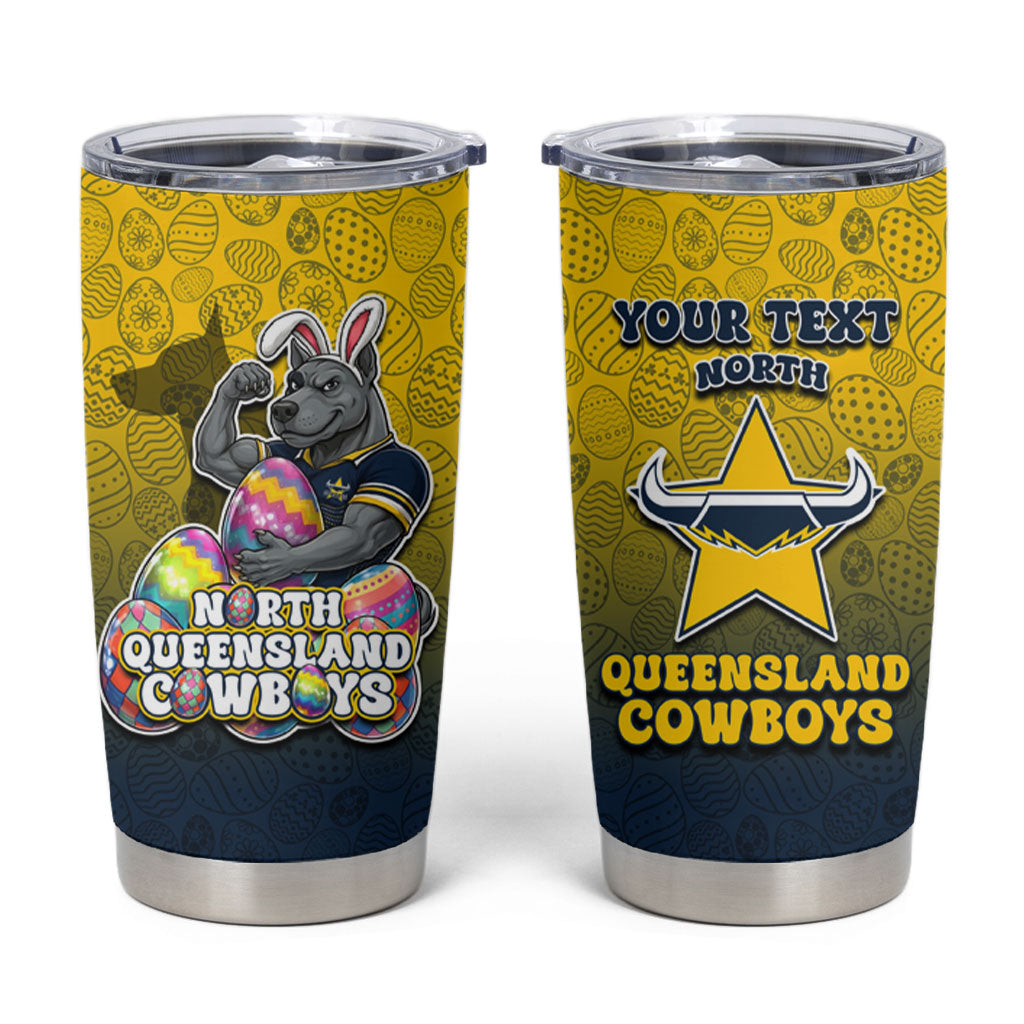Personalized North Queensland Cowboys Tumbler Cup Easter Mascot - Colorful Eggs Cartoon Style