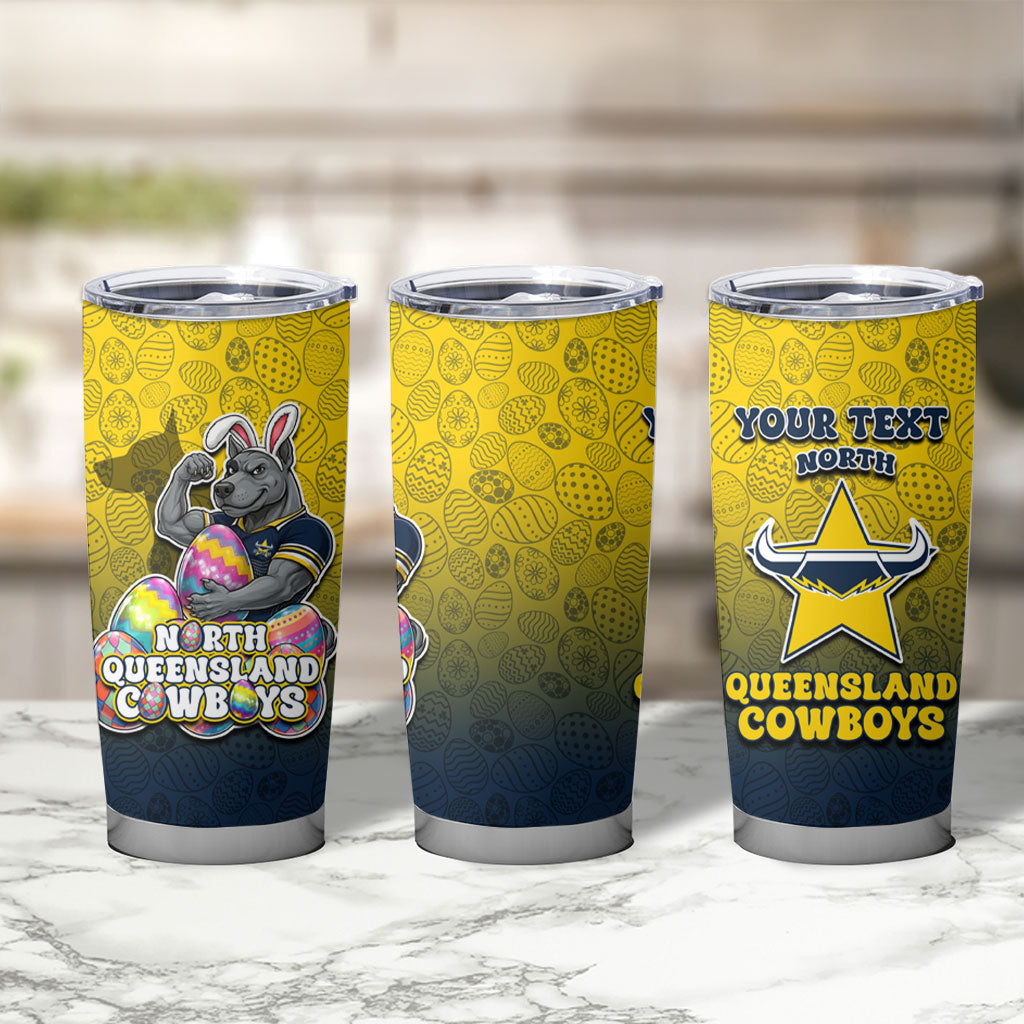 Personalized North Queensland Cowboys Tumbler Cup Easter Mascot - Colorful Eggs Cartoon Style