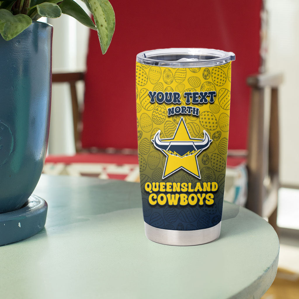 Personalized North Queensland Cowboys Tumbler Cup Easter Mascot - Colorful Eggs Cartoon Style
