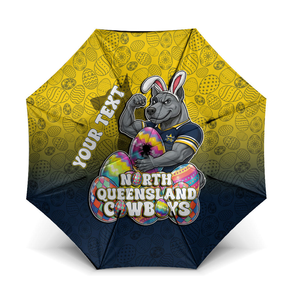 Personalized North Queensland Cowboys Umbrella Easter Mascot - Colorful Eggs Cartoon Style